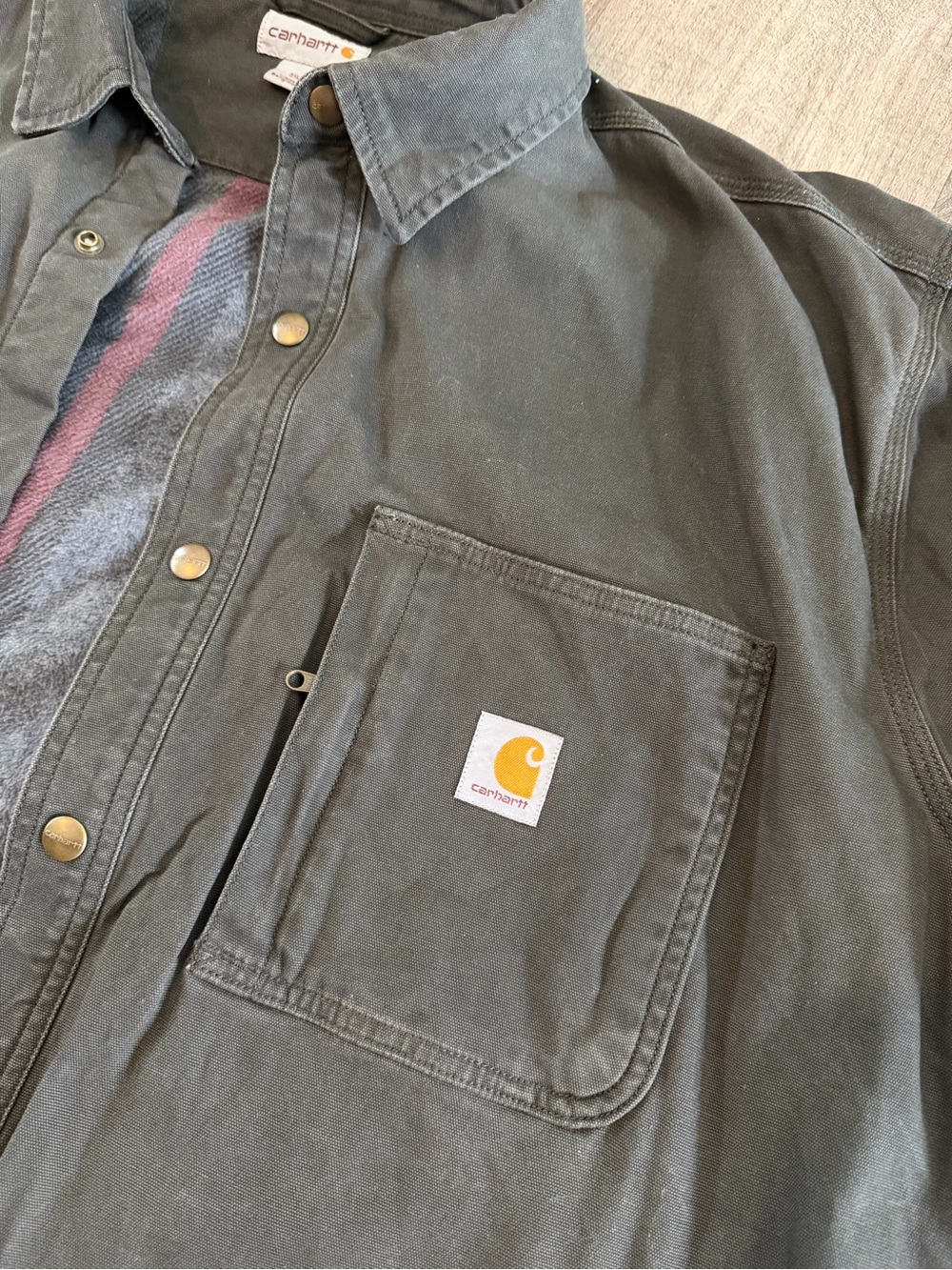 Carhartt Charcoal Grey Fleece-Lined Work Jacket with Logo Patch